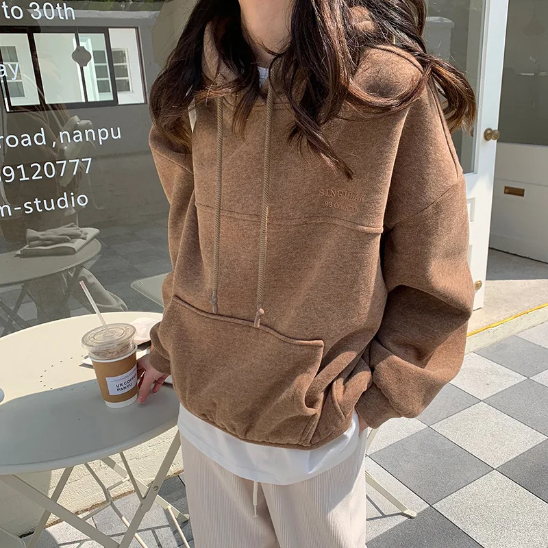 Fleeced Hoody Winter Women Hooded Sweatshirt Front