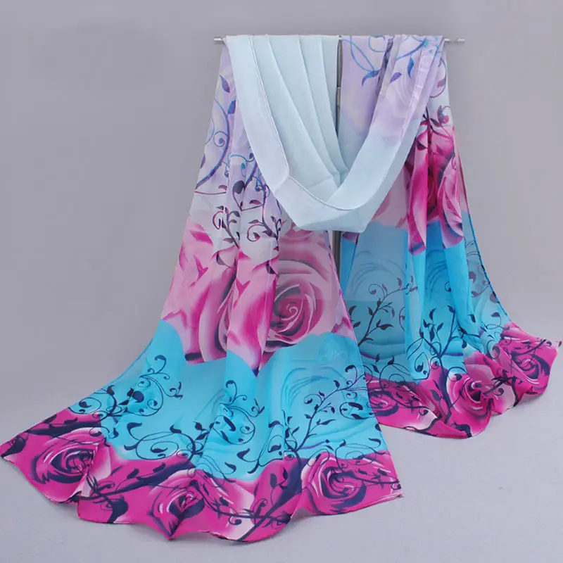 Модный Шелковый шарф Классический шифоновый мягкий с принтом розы шаль шарфы