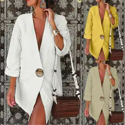 Модный женский весенне-осенний Блейзер длинный рукав на одной пуговице, повседневный Блейзер, пальто, кардиган, приталенное длинное