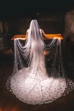 

TOPQUEEN V20 Flower Girl Veil Customize Hand Sewn 3D Flowers 3M*3M Cathedral Veil Bride Rose Petals Wedding Flowers Bridal Veil