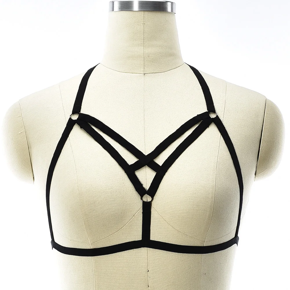 

Elastic Sexy Lingerie Adjust Harness Cage Bra Pastel Goth Suspender Belt Edgy Body Harness Crop Top Soft Bondage Bra