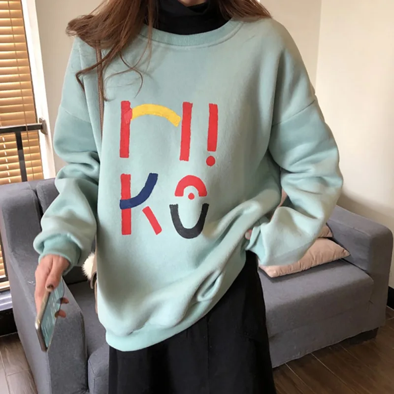 

Women Sweater Letter Print Simple Tops Sweet Long Sleeve Loose Sweater Round Collar Casual Sweater Autumn M MM