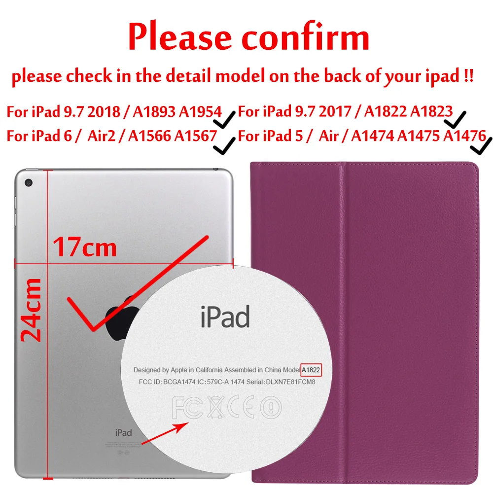 Purple Чехол для ipad 9,7 чехол с Умной подставкой для ipad Air/Air 2/5 6 5th/6th Магнитный чехол с откидной крышкой - Цвет: Purple