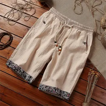 

2020 Men New Style Large Size Cotton Linen Lace-up Elastic Loose-Fit Shorts Fashion Lace-up Mixed Colors Retro Beach Shorts