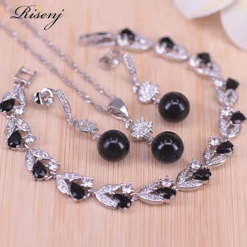 

Black Swan Pearl Silver Color Jewelry Set For Women Stud Earring Necklace Bracelet With Pendant Romantic Present In Store