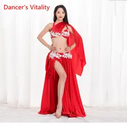 Новый стиль танец живота сексуальный топ с рукавами + юбка 2 шт. костюм для женщин пояс для танца живота танцевальный набор для девочек