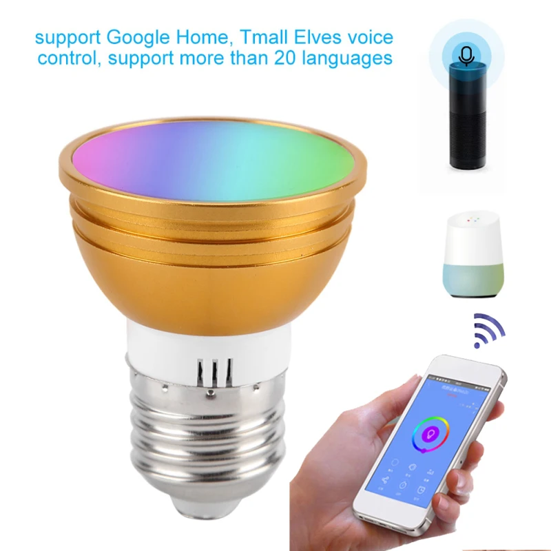 Умный светодиодный светильник E27/B22/GU10/GU5.3 6 Вт Wi Fi RGB работает с Alexa/Google Home 85 265 в