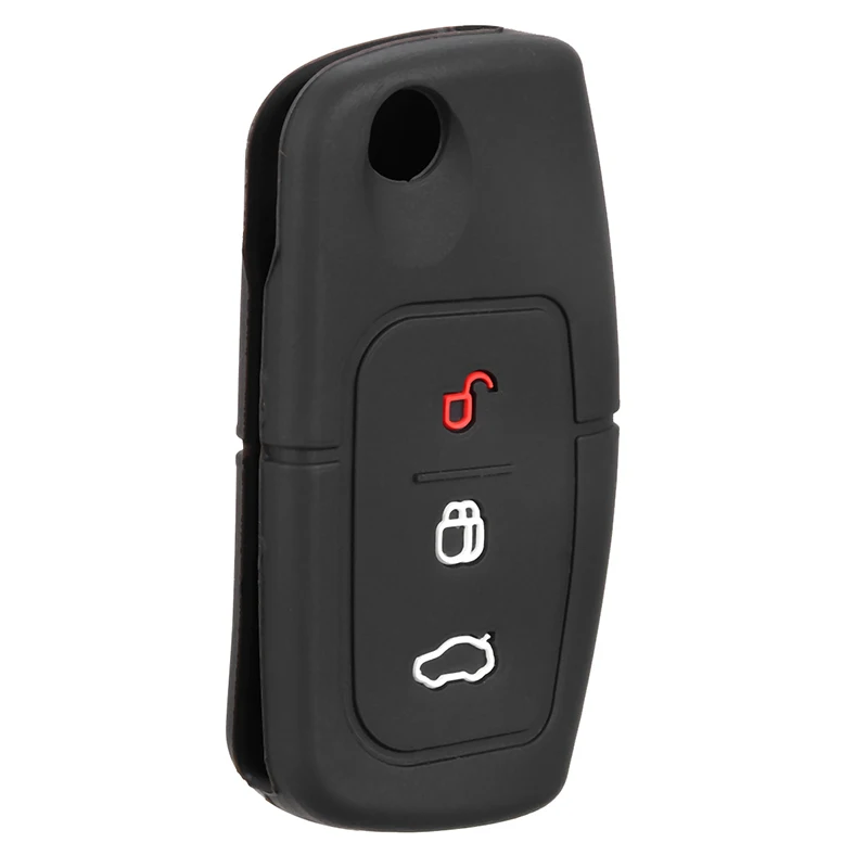 1pc Silicone Key Case Cover Black 3 Button Key For Ford Fiesta Focus Mondeo Falcon C-Max Eco Sport Galaxy Territory
