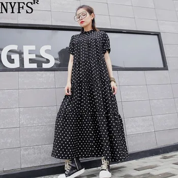 

NYFS 2020 New Summer dress Literary loose Wave point Long Dress Vestidos Robe Fashion Temperament swing Dresses