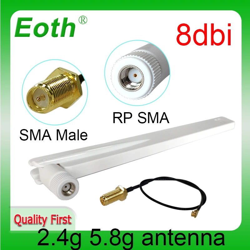 EOTH 2.4g 5.8g antenna 8dbi sma female wlan wifi dual band router tp link antena ipex 1 SMA male pigtail Extension Cable | Мобильные