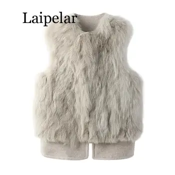 

Women Leather Faux Fur Coat Casual Sleeveless Faux Fox Fur Vest Winter Jacket Coat
