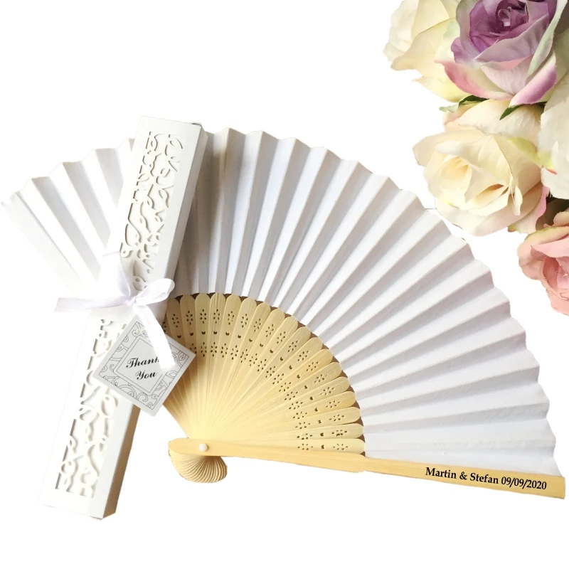 

50 PCS Personalized Text Paper Wedding Fans Mixed Colors Pocket Holiday Gift & Home Decorations Party Favors