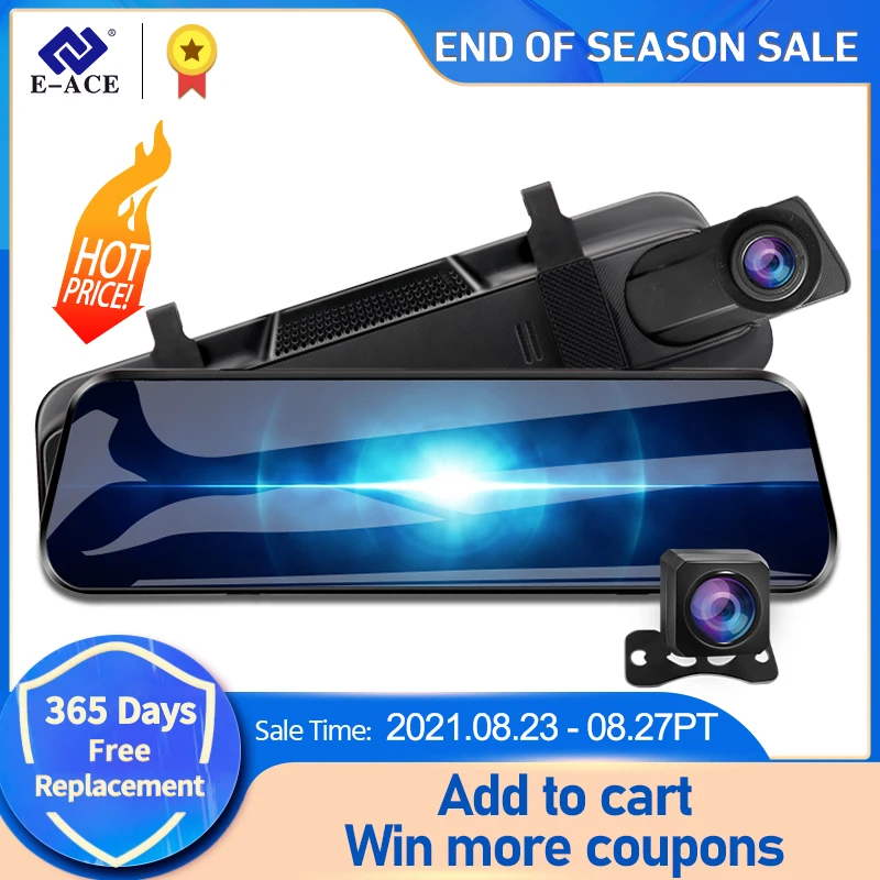 Photo Product E-ACE A37 Car Dvr 10.0 Inch Rear View Mirror 2K Dash Cam 1080P Car Camera With Rear View Camera Video Recorder Registrar Dvrs