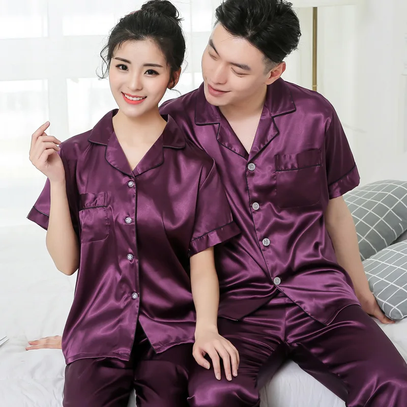 

Couples Pajamas Men Spring And Autumn Viscose Short Sleeve Tracksuit Thin Summer Summer Model Silk Korean-style Set