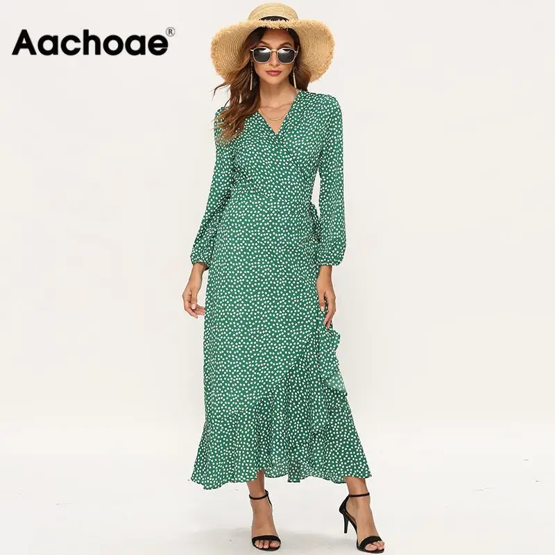 Aachoae 2020 Women Long Bohemian Dresses Sexy V Neck Split Floral Print Maxi Beach Dress Long Sleeve Ruffle Dress Vestidos Mujer Aachoae 2020 Women Long Bohemian Dresses Sexy V Neck Split Floral Print Maxi Beach Dress Long Sleeve Ruffle Dress Vestidos Mujer