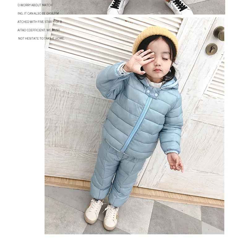 New Children's Clothes Sets Winter Girls and Boys Hooded Down Jackets Coat-Pant Overalls Suit for Warm Kids Clothin