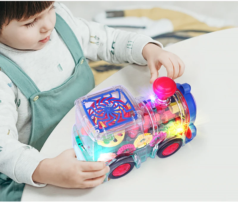 barbie car Electric Transparent Gear Train Universal Walking Train Colorful Lights Musical Toys Early Educational Christmas Gifts For Baby diecast model cars