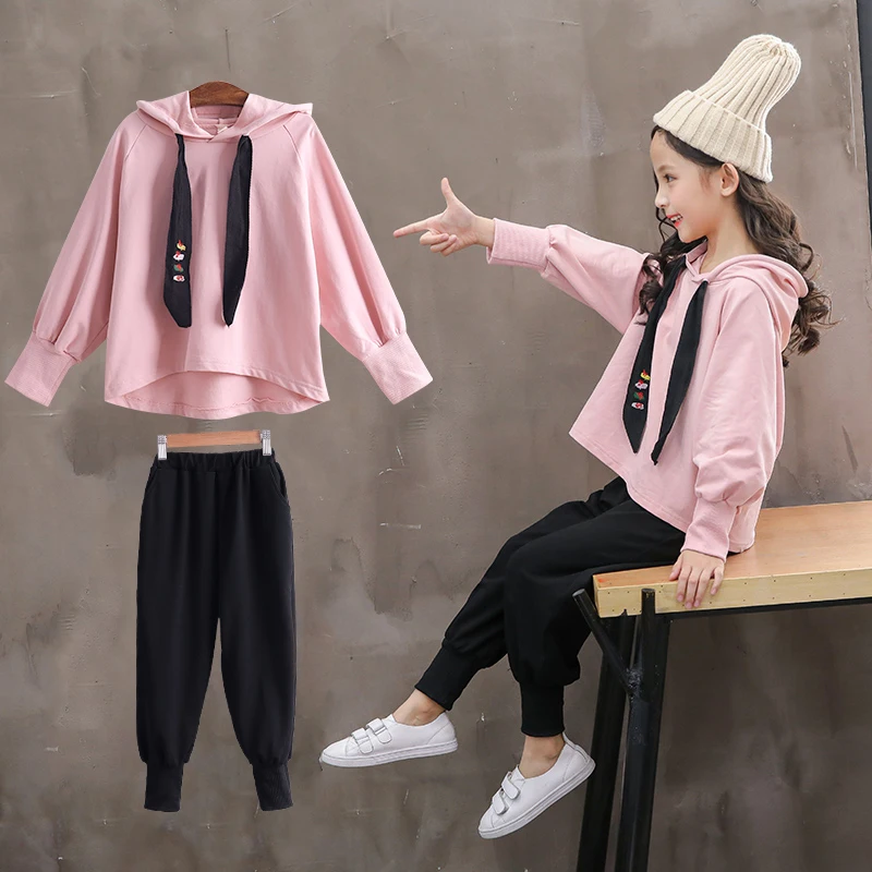 

Girls Clothing Sets Kids Long Sleeve Shirts + Pants Hooded 2Pieces Suits Autumn Winter Children Girl Clothes Teen 6 8 10 12 Year