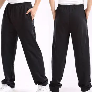 

Men Solid Color Elastic Waistband Pockets Sports Hip Hop Loose Straight Pants