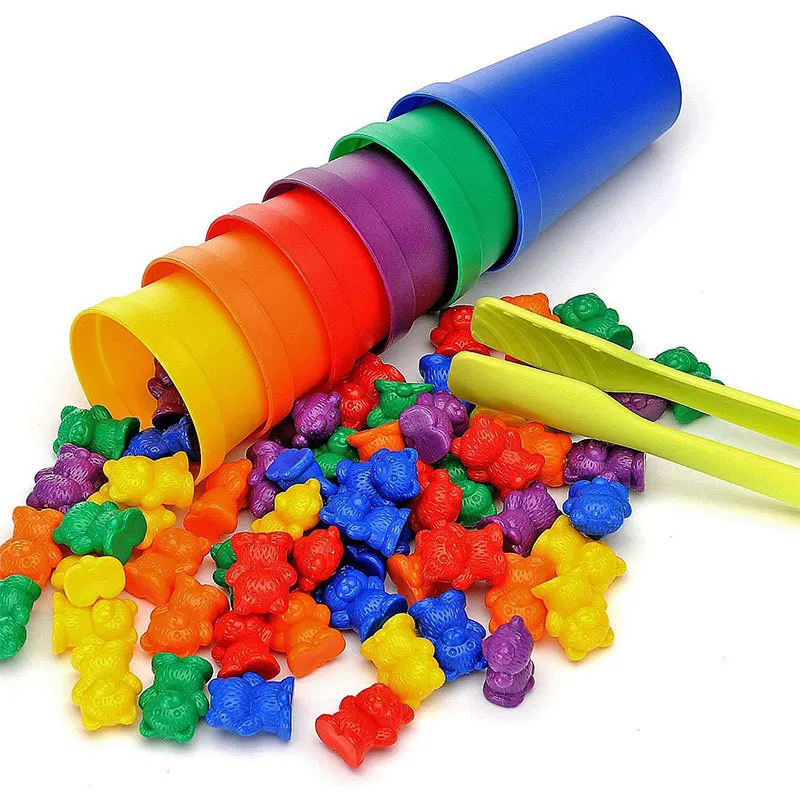 Rainbow Montessori Toys Counting Bears Match Sorting Cups Baby Kids Games Learning Preschool Educational Montessori Sensory Toys