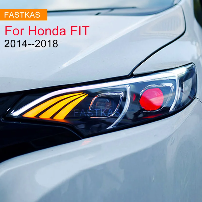 1 пара головной светильник в сборе для Honda FIT светодиодный головной светильник бег светильник последовательного лампа для поворотного сигнала