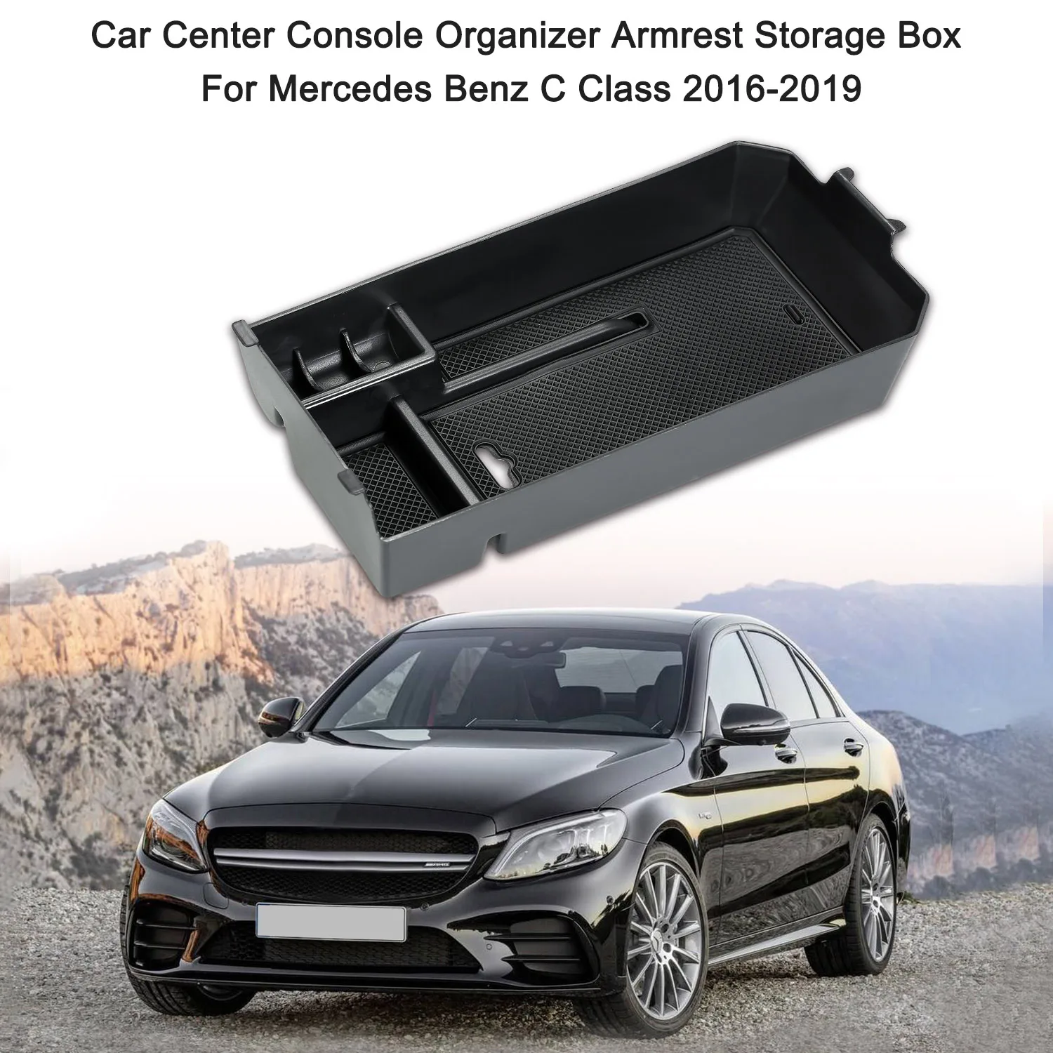 Для Mercedes Benz C Class- Автомобильная центральная консоль Органайзер подлокотник держатель для хранения Внутренний органайзер лоток+ Противоскользящий коврик