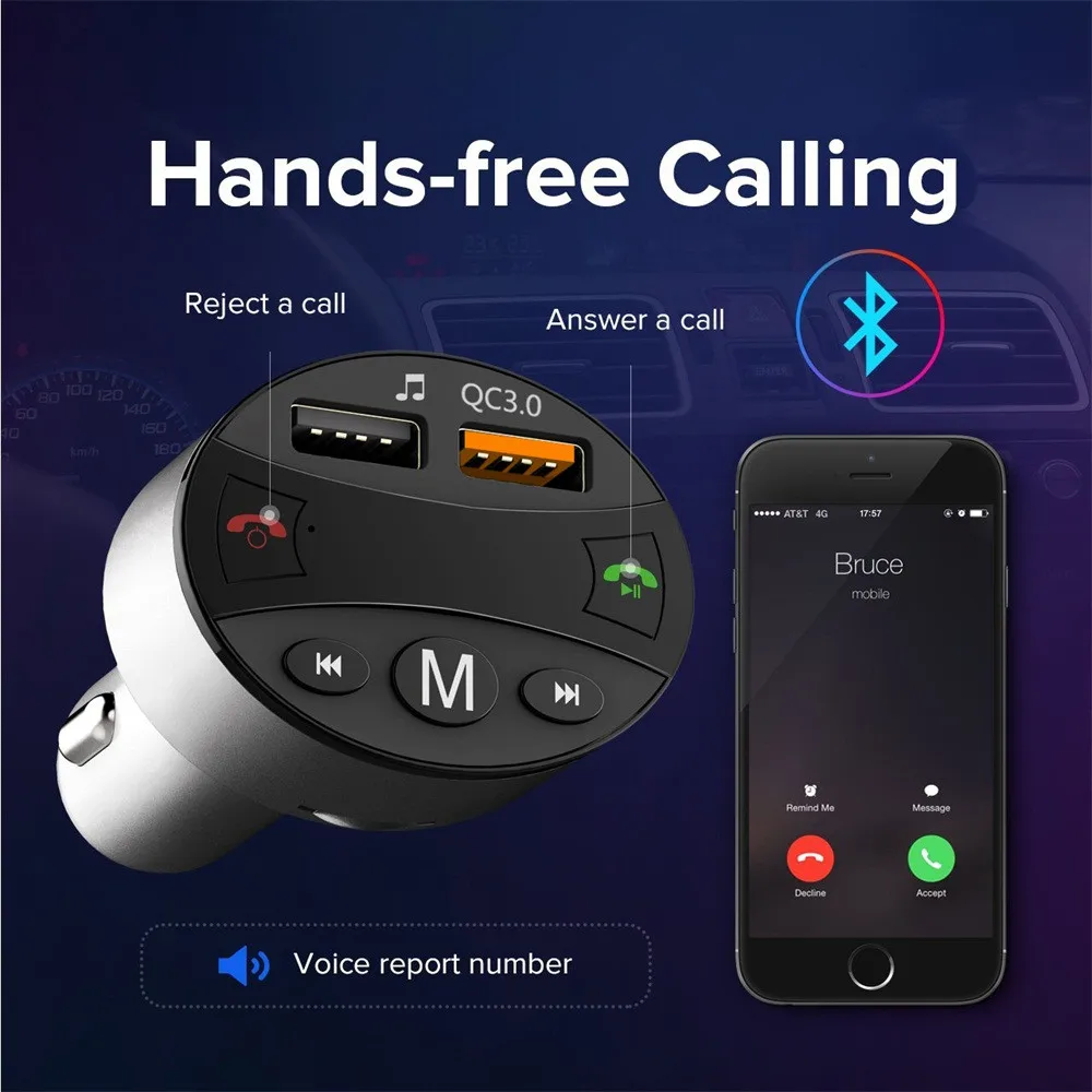 Для Iphone XS Bluetooth автомобильный комплект беспроводной fm-передатчик двойной USB зарядное устройство аудио MP3 плеер FM36 QC3.0 Быстрая зарядка Новинка