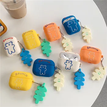 

3D brunch bear keychain silicon Earphone Headset Case For Airpods pro air pods 2 cover for airpods 1 2 cute Bluetooth case