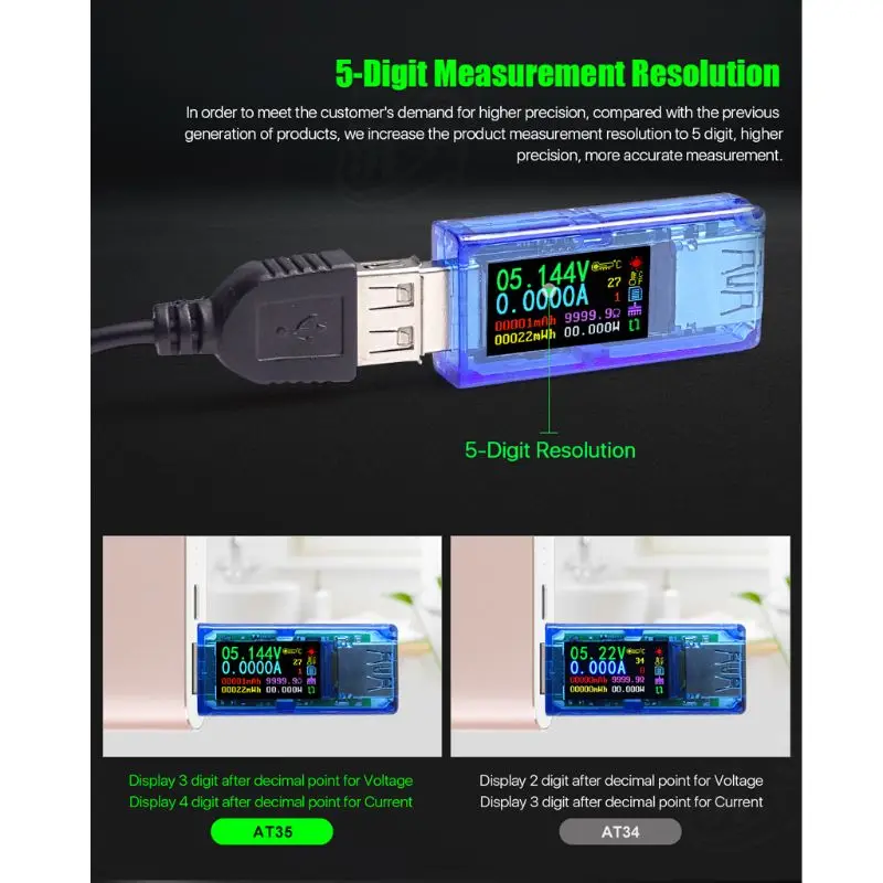 AT35 USB 3,0 ЖК-мультиметр Вольтметр Амперметр измеритель тока power Bank тестер