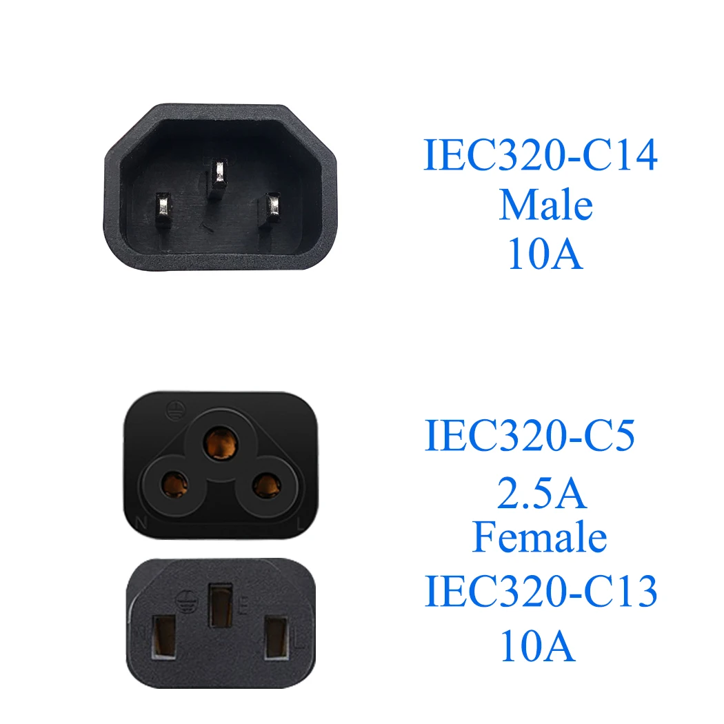 IEC320 C14 к C13+ C5 один в двух кабель адаптера, C14 штекер к C13 и C5 Женский Кабель питания Шнур