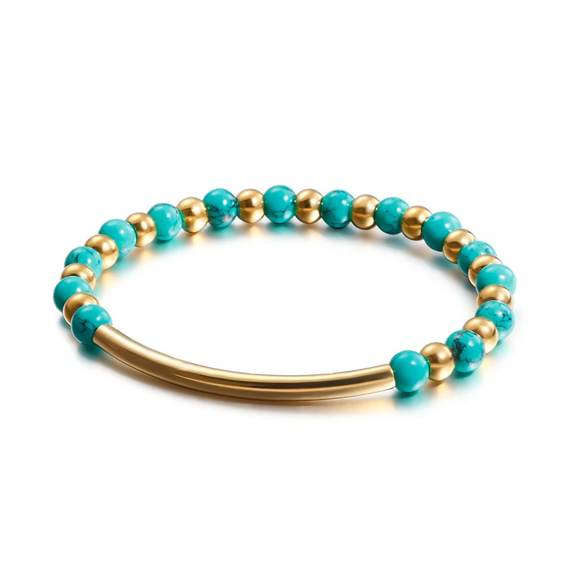 Unique Green Pine Stone Chain Bracelet Stainless steel Elastic String Hand Accessories Link Beeded Wrist Jewelry for Couple | Украшения и