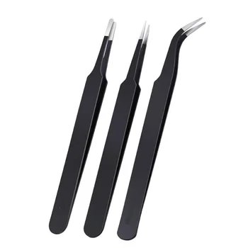 

2Pcs Anti-static ESD Stainless Steel Tweezers Cross Stitch Tools Curved Straight Tweezers For Rhinestone Jewelry DIY Sewing Tool