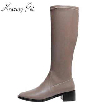 

Krazing Pot 2020 microfiber leather high heel square toe thigh high boots zipper rock lady energy gorgeous knee-high boots L37