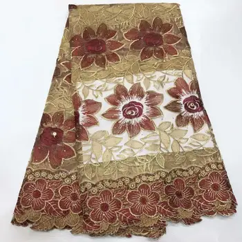 

2020 Latest Coffee Gold African French Lace Fabric High Quality Tulle Net Lace Fabric 5 Yards Embroidery Nigerian Lace Fabric