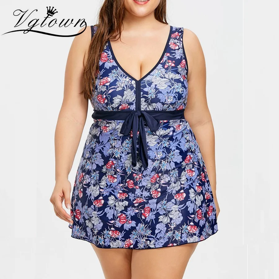 

VGTOWN Plus size 6XL New Retro Two Piece Swimwear Skirt Bathing Suit Women Hot Spring Women Swimming Dress Female Swimsuit Swim