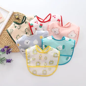 

2020 Children's Bib Waterproof Bib Baby Cartoon Bib Baby Girl Boy Wash-Free Feeding Bib with Pocket Small Circumference