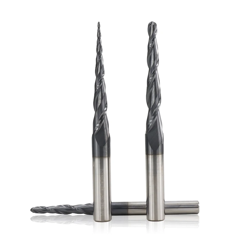 XCAN 1pc R0.25-R2.0 TiAIN Coating 2 Flute Tapered Ball Nose End Mill CNC Router Bit Carbide Milling Cutter Wood Engraving Bit