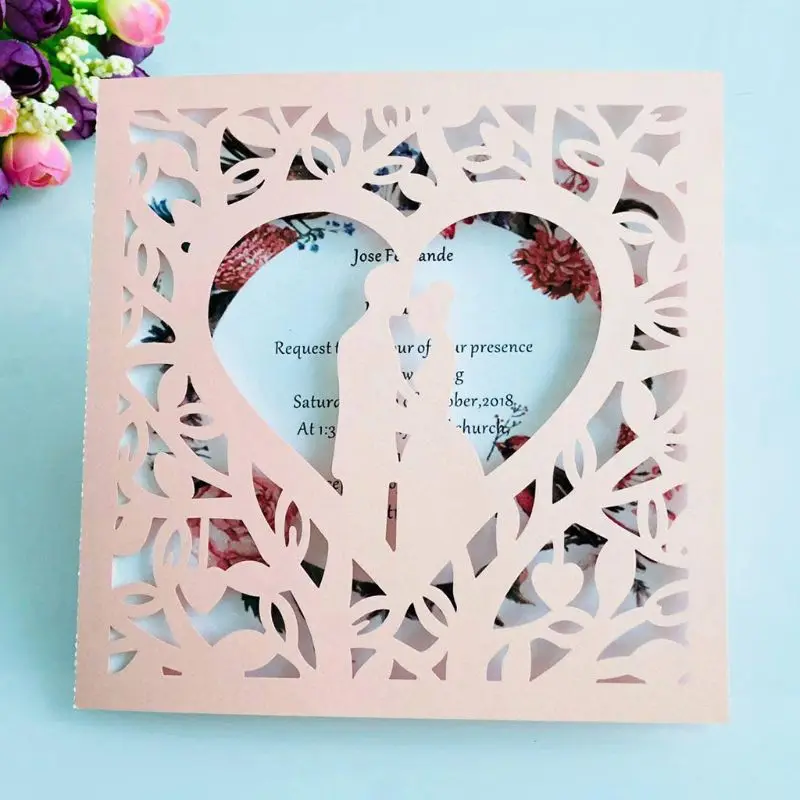  10pcs Romantic Laser Cut Wedding Invitation Card Groom Bride Carved Pattern Hollow Out Banquet Part - 4.00027E+12