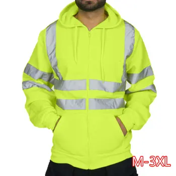 

Men's Coats Hooded Sweatshirt Man Tops Road Work High Visibility solid Long Sleeve male coat zipper casual autumn top