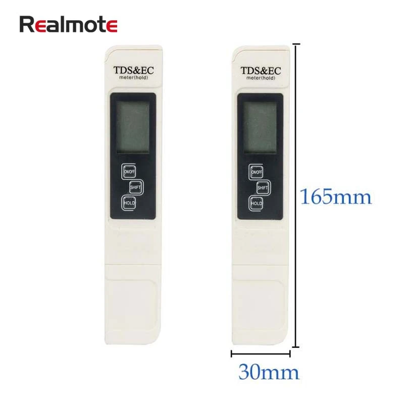 

Realmote TDS Conductivity Temperature Test Pen Meter and for Water Aquarium 0-9990ppm 15% Hydroponics Tester