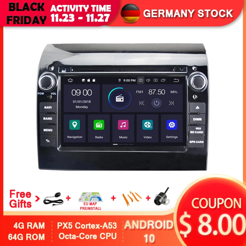 AVGOTOP Android 10 4 Гб + 64 ГБ Автомобильный DVD плеер для FIAT DUCATO/CITROEN JUMPER/PEUGEOT BOXER 2011 2015 IPS HD