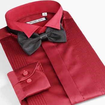

Red Ceremony Feeling Shirt Long Sleeve All Cotton Free Hot Groom Shirt Slim Fit Gentleman Dress Collar Best Man Shirt