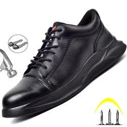 Chaussures de sécurité en cuir avec embout en acier pour homme, souliers de travail étanches, Anti brûlure et Anti écrasement 