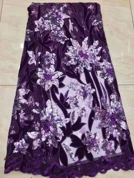 

High Quality Lace Fabric Velvet Applique Sequin Embroidered French Mesh Lace Fabric Africa Nigeria Lace5Y Dress / Women's Fabric