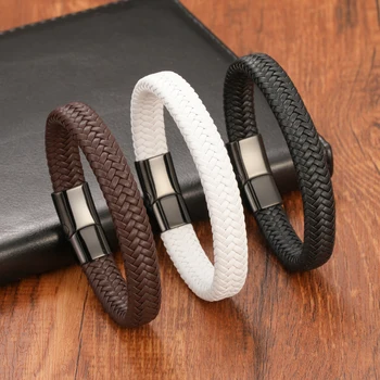 New Retro Button Braided Classic 3 Color Genuine Leather Bracelet for Men Women Accessories Jewelry Couple Bangles Gift