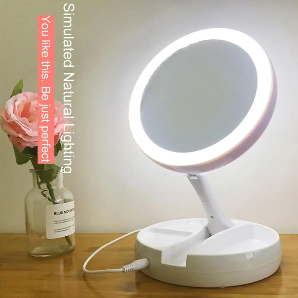 Двойной боковое зеркало для макияжа с светильник USB компьютера и ноутбука