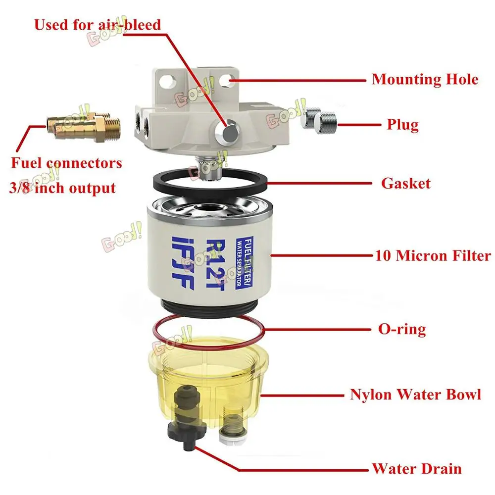 R12T Kraftstoff Filter/Wasser Separator 120AT NPT ZG1/4-19 Automotive Teile  Komplette Passt Diesel Motor (umfassen Vier Armaturen)