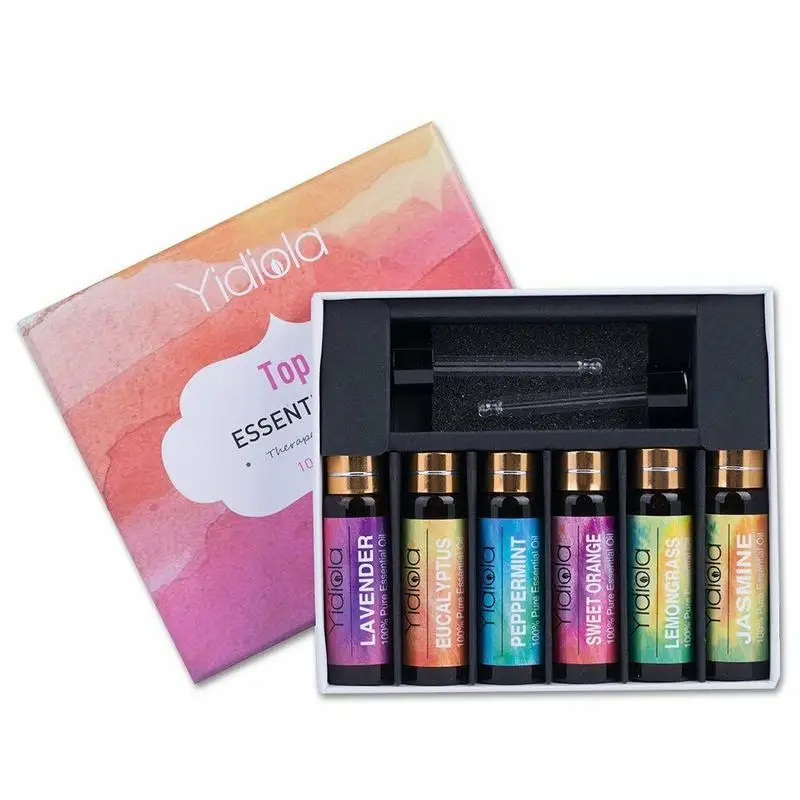 Yidiola 10ML 6Pcs Pure Essential Oil Gift Set Lavender Peppermint Eucalyptus Lemongrass Jasmine Aromatherapy Massage Aroma Oils | Красота и