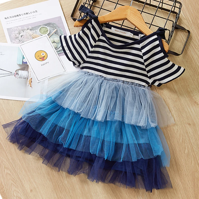 AX1083 Blue Платье на день рождения для девочек; Новинка г.; летнее стильное детское многослойное платье без рукавов; детское платье принцессы с цветочным рисунком; Одежда для девочек - Цвет: AX1083 Blue