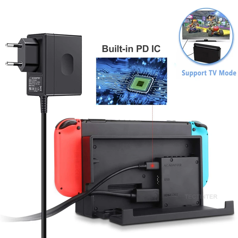 Kintamosios srovės adapterio įkroviklio priedas, skirtas „Nintend Switch NS“ žaidimų konsolei, ES kištuko sieninis įkrovimas, USB C tipo maitinimas_voghion.com